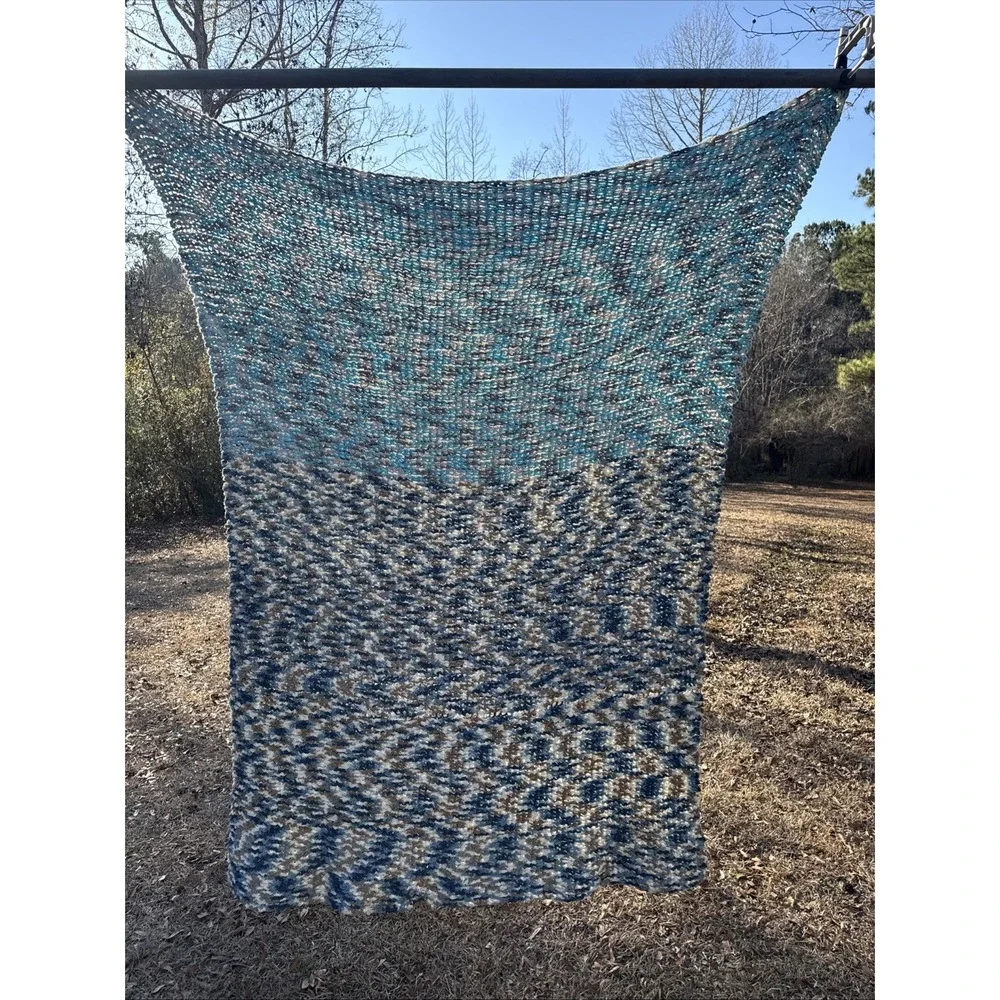 Beautiful Handmade Hand Crocheted Blue Brown And Ivory 56 X 84